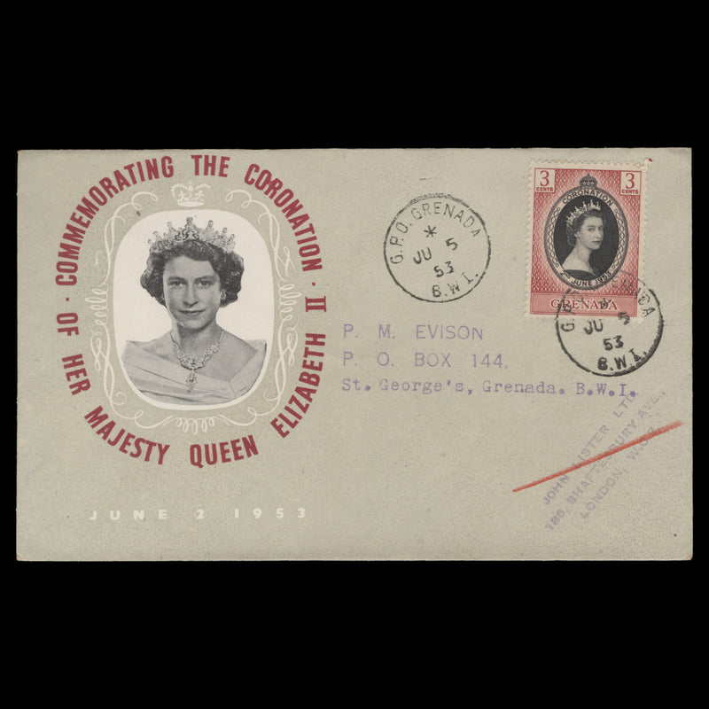 Grenada 1953 (Used) 3c Coronation, GPO