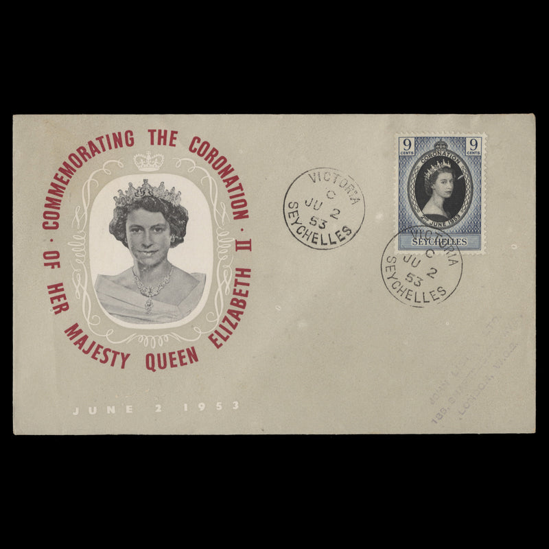 Seychelles 1953 (FDC) 9c Coronation, VICTORIA