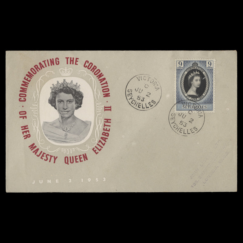 Seychelles 1953 (FDC) 9c Coronation, VICTORIA