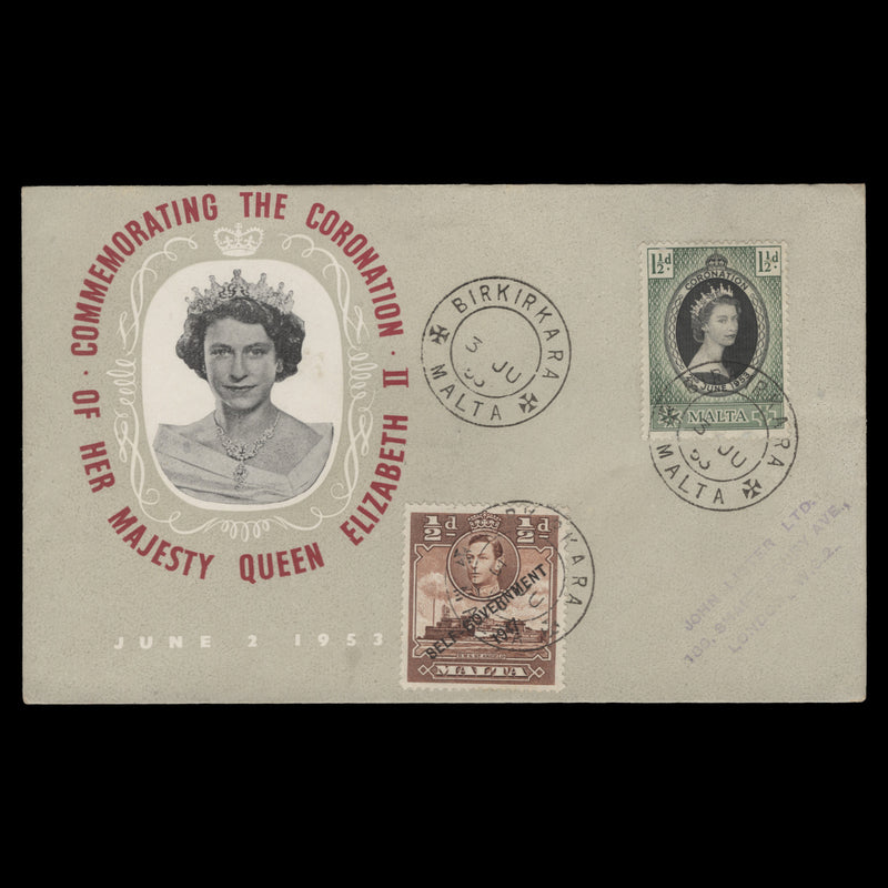 Malta 1953 (FDC) 1½d Coronation, BIRKIRKARA