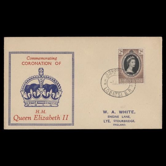 Bechuanaland 1953 (FDC) 2d Coronation, LOBATSI