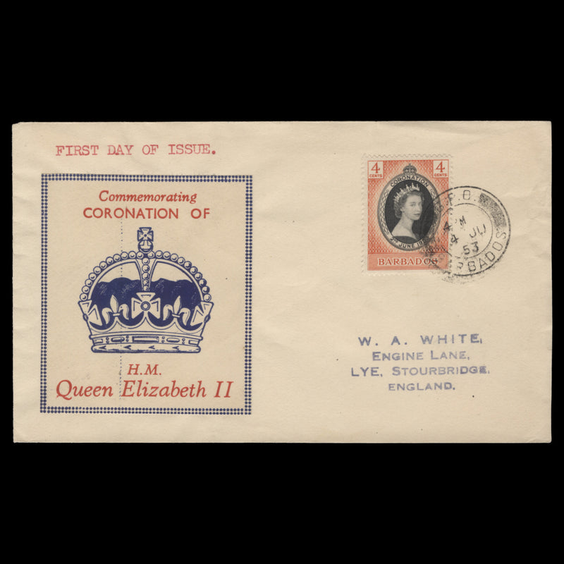 Barbados 1953 (FDC) 4c Coronation, GPO