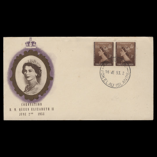 Tokelau 1953 (FDC) 3d Coronation pair, NUKUNONO