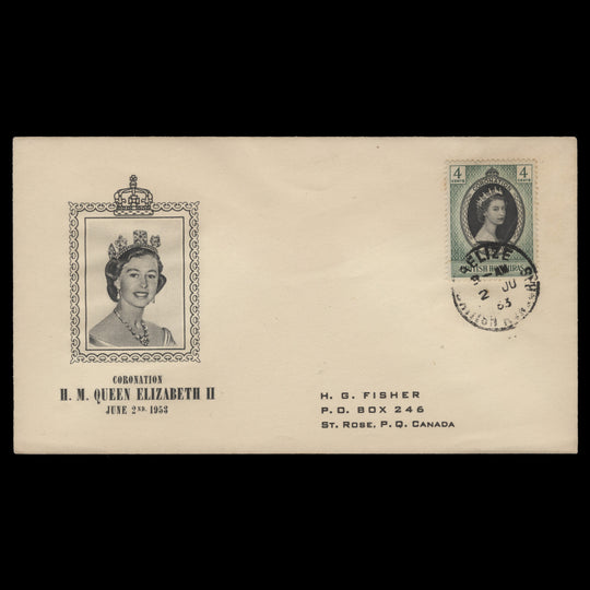 British Honduras 1953 (FDC) 4c Coronation, BELIZE