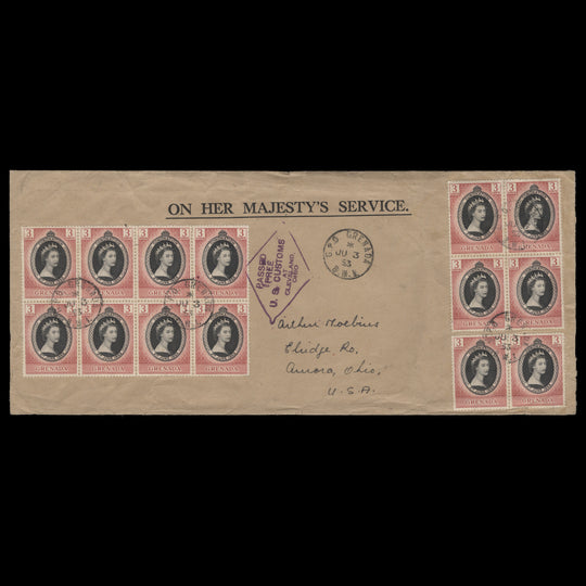 Grenada 1953 (FDC) 3c Coronation pair and blocks, GPO