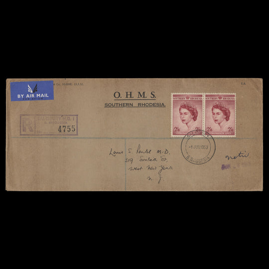 Southern Rhodesia 1953 (FDC) 2s6d Coronation pair, SALISBURY