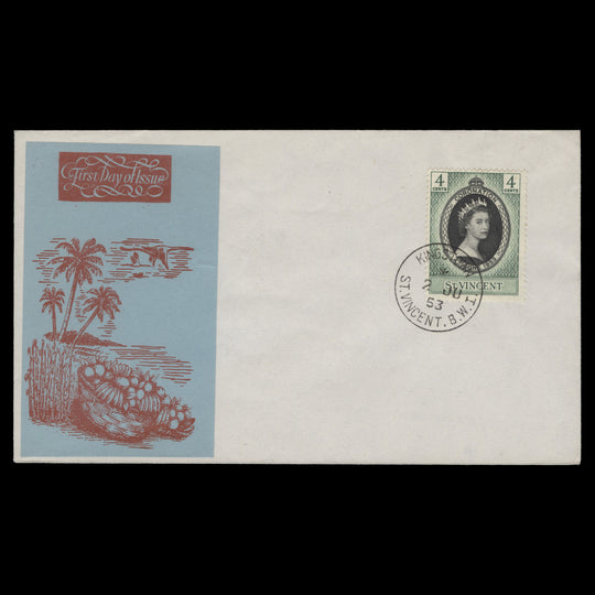 Saint Vincent 1953 (FDC) 4c Coronation, KINGSTOWN