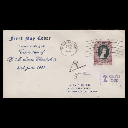 Selangor 1953 (FDC) 10c Coronation, KUALA LUMPUR