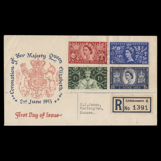 Great Britain 1953 Coronation first day cover, RUSTINGTON