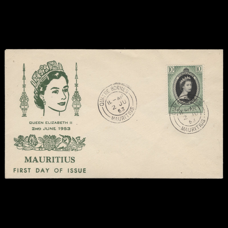 Mauritius 1953 (FDC) 10c Coronation, QUATRE BORNES