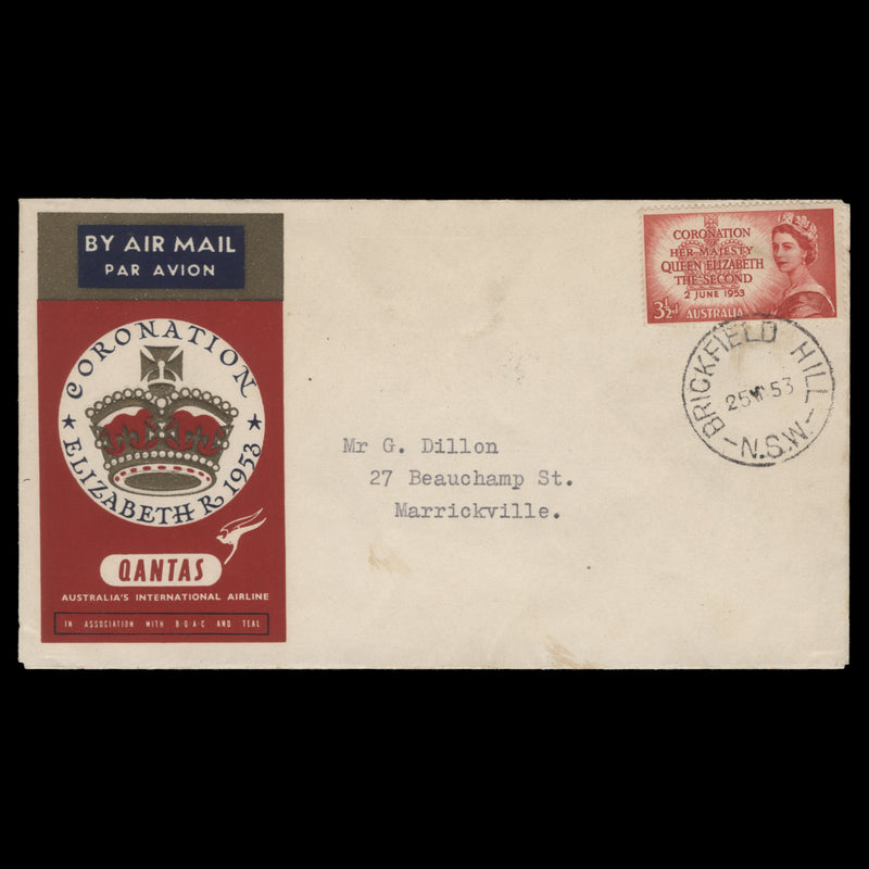 Australia 1953 (FDC) 3½d Coronation, BRICKFIELD HILL