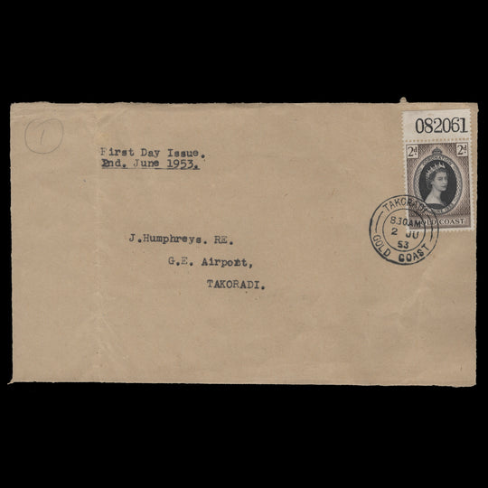 Gold Coast 1953 (FDC) 2d Coronation, TAKORADI