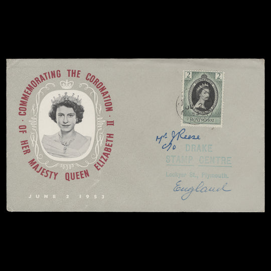 Montserrat 1953 (FDC) 2c Coronation, PLYMOUTH