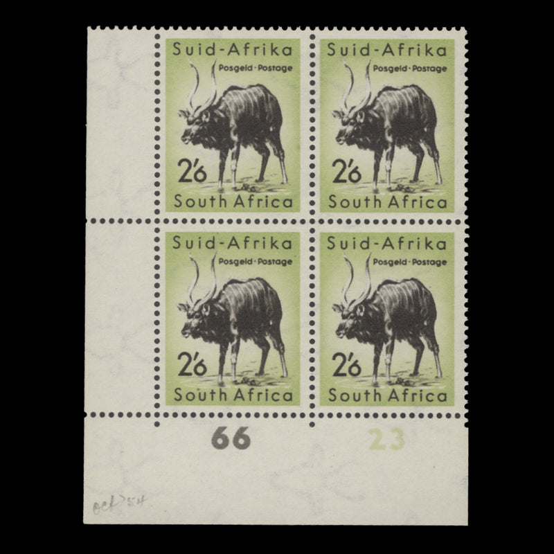 South Africa 1954 (MLH) 2s6d Nyala cylinder 66–23 block