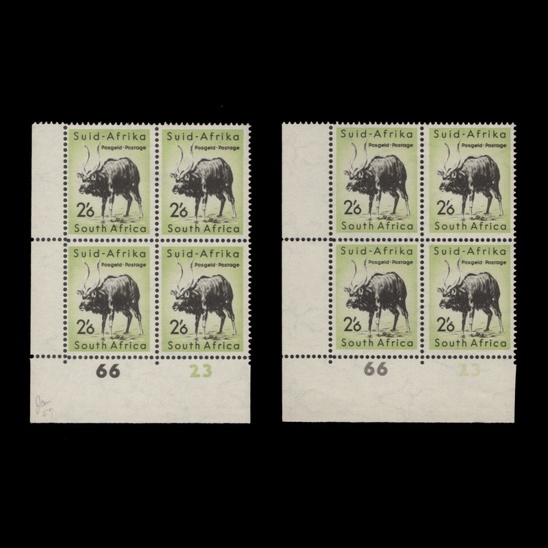 South Africa 1954 (MLH) 2s6d Nyala cylinder 66–23 blocks