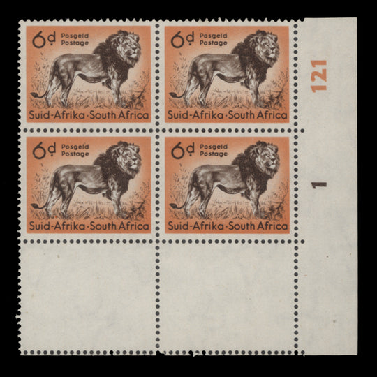 South Africa 1954 (MNH) 6d Lion cylinder 1–121 block