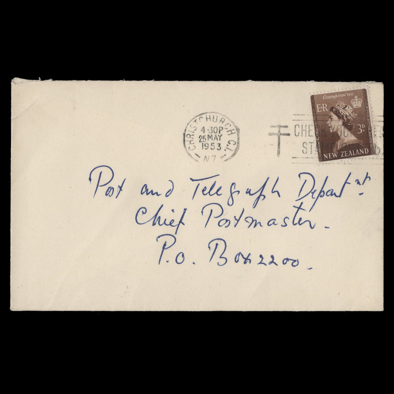New Zealand 1953 (FDC) 3d Coronation, CHRISTCHURCH