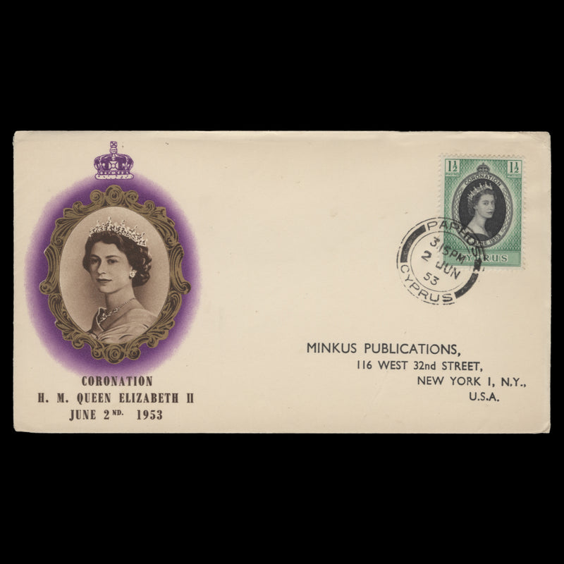 Cyprus 1953 (FDC) 1½p Coronation, PAPHOS