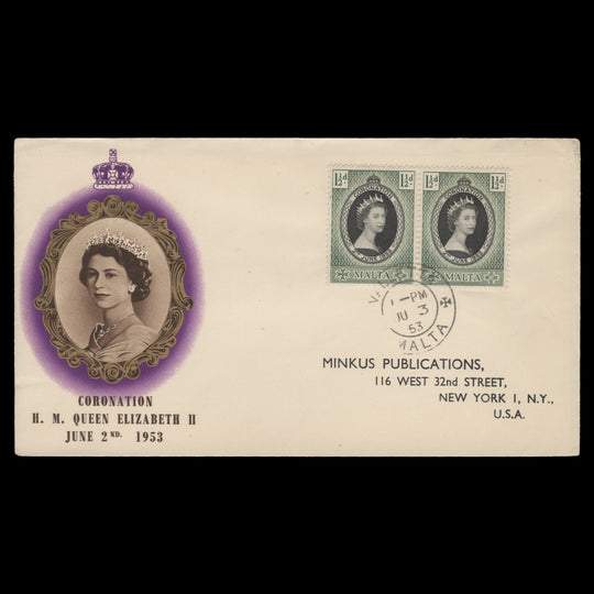 Malta 1953 (FDC) 1½d Coronation pair, VALLETTA