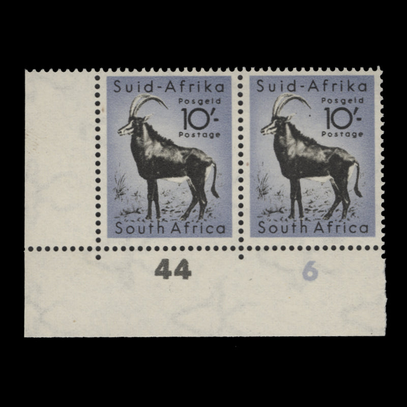 South Africa 1954 (MLH) 10s Sable Antelope cylinder 44–6 pair