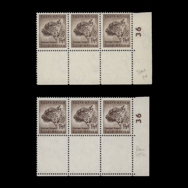South Africa 1959 (MLH) 1½d Leopard cylinder 36 strips