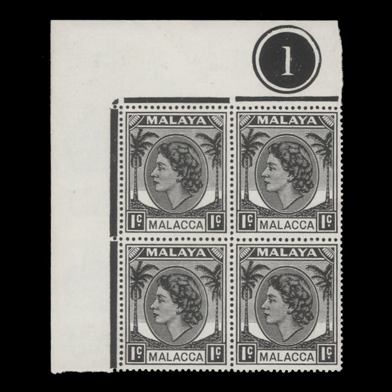 Malacca 1955 (MNH) 1c Black plate 1 block