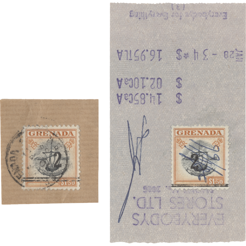 Grenada 1965 (Used) 2c/$1.50 Colony Badge revenue singles