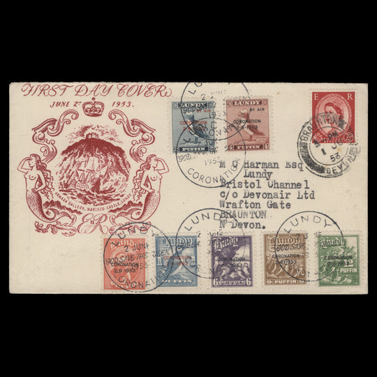 Lundy Island 1953 Coronation first day cover