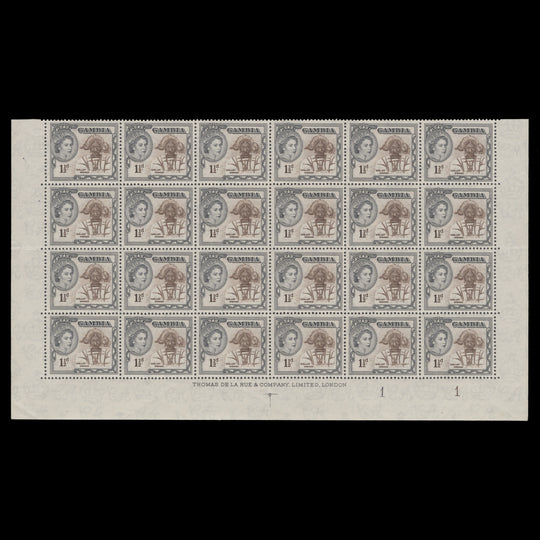 Gambia 1953 (MNH) 1½d Wollof Woman imprint/plate 1–1 block