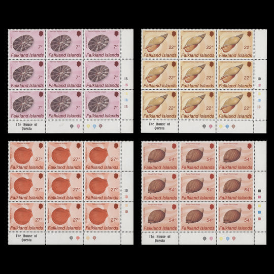 Falkland Islands 1986 (MNH) Seashells traffic light/plate blocks