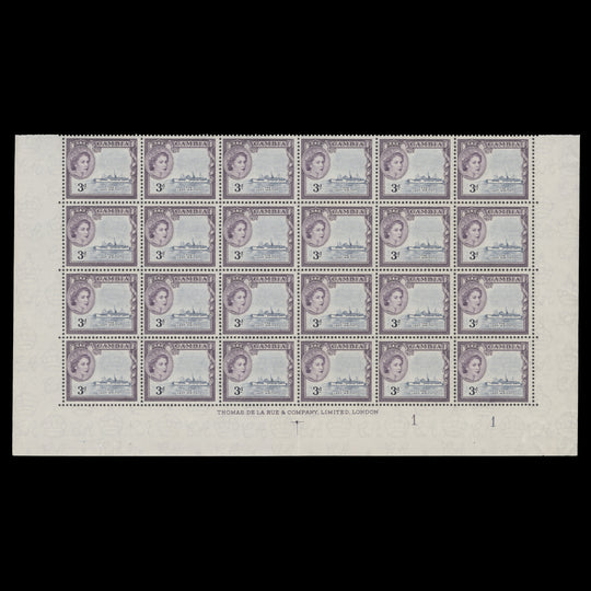 Gambia 1953 (MNH) 3d Lady Wright imprint/plate 1–1 block