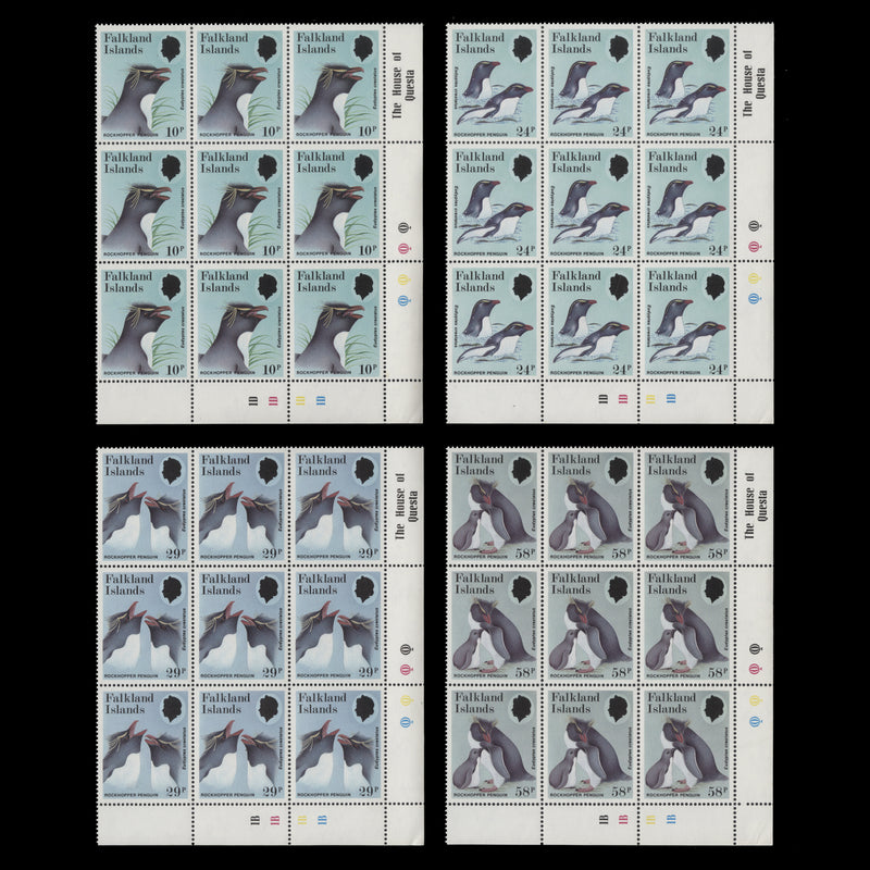 Falkland Islands 1986 (MNH) Rockhopper Penguin traffic light/plate blocks