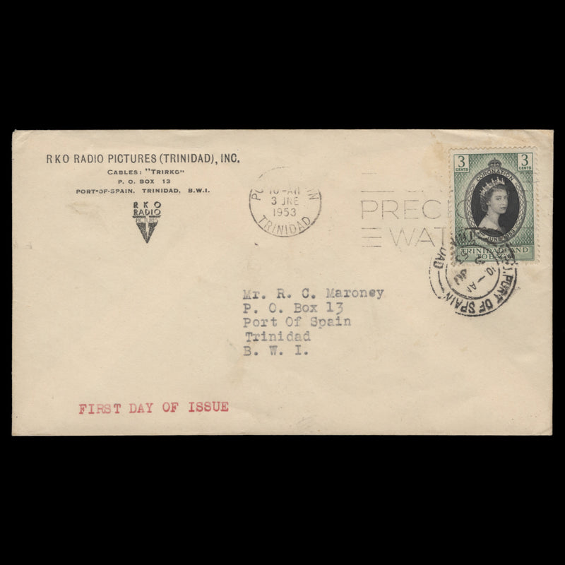 Trinidad & Tobago 1953 (FDC) 3c Coronation, PORT OF SPAIN