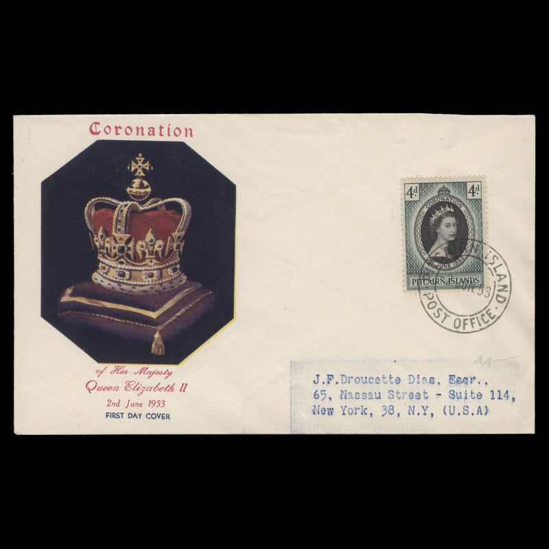 Pitcairn Islands 1953 (FDC) 4d Coronation