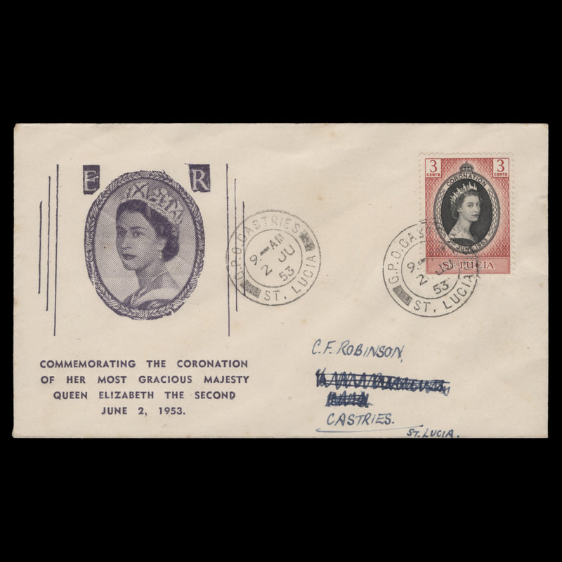 Saint Lucia 1953 (FDC) 3c Coronation, CASTRIES