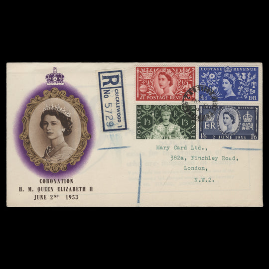 Great Britain 1953 Coronation first day cover, CRICKLEWOOD