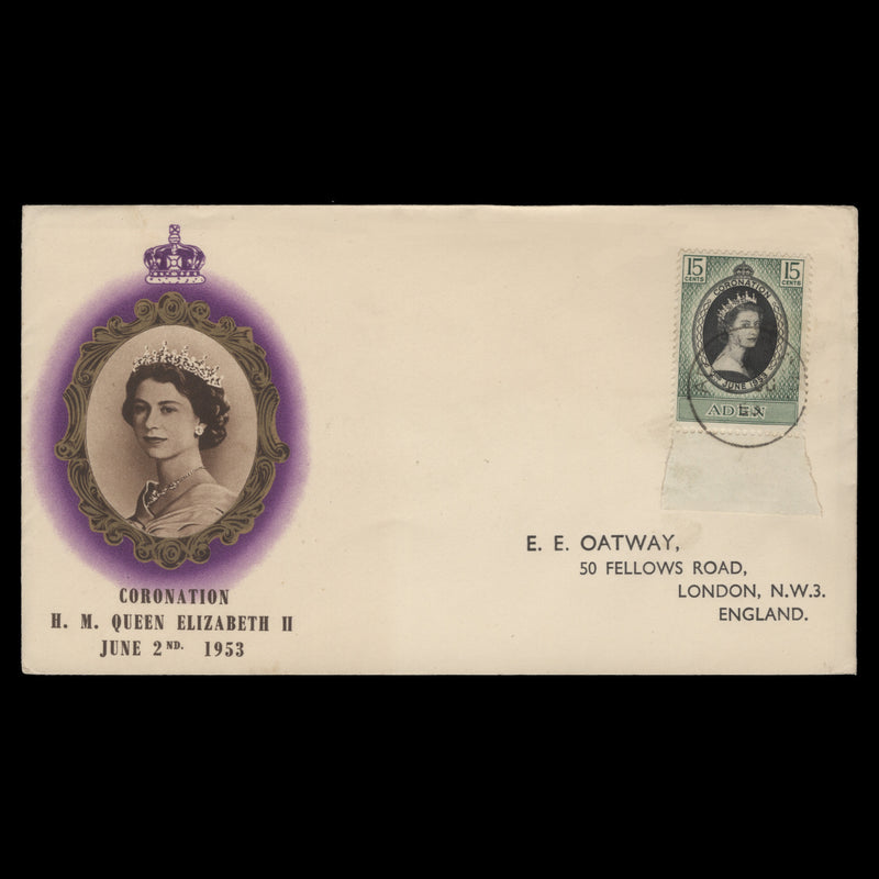 Aden 1953 (FDC) 15c Coronation, ADEN GPO