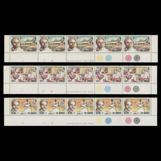 Gambia 1975 (MNH) Dr Albert Schweitzer Birth Centenary plate strips
