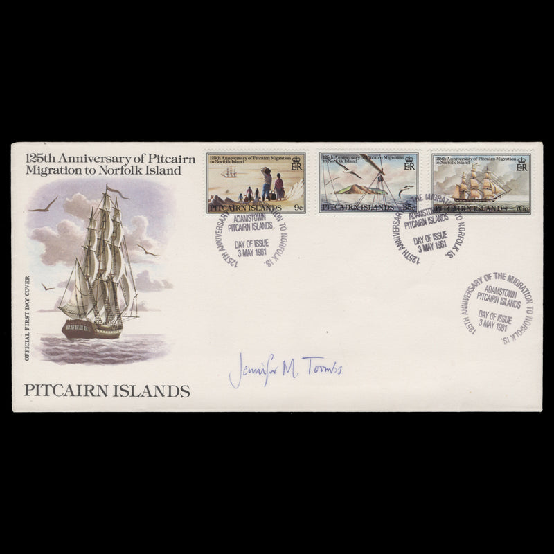 Pitcairn Islands 1981 Migration to Norfolk Island FDC signed by designer