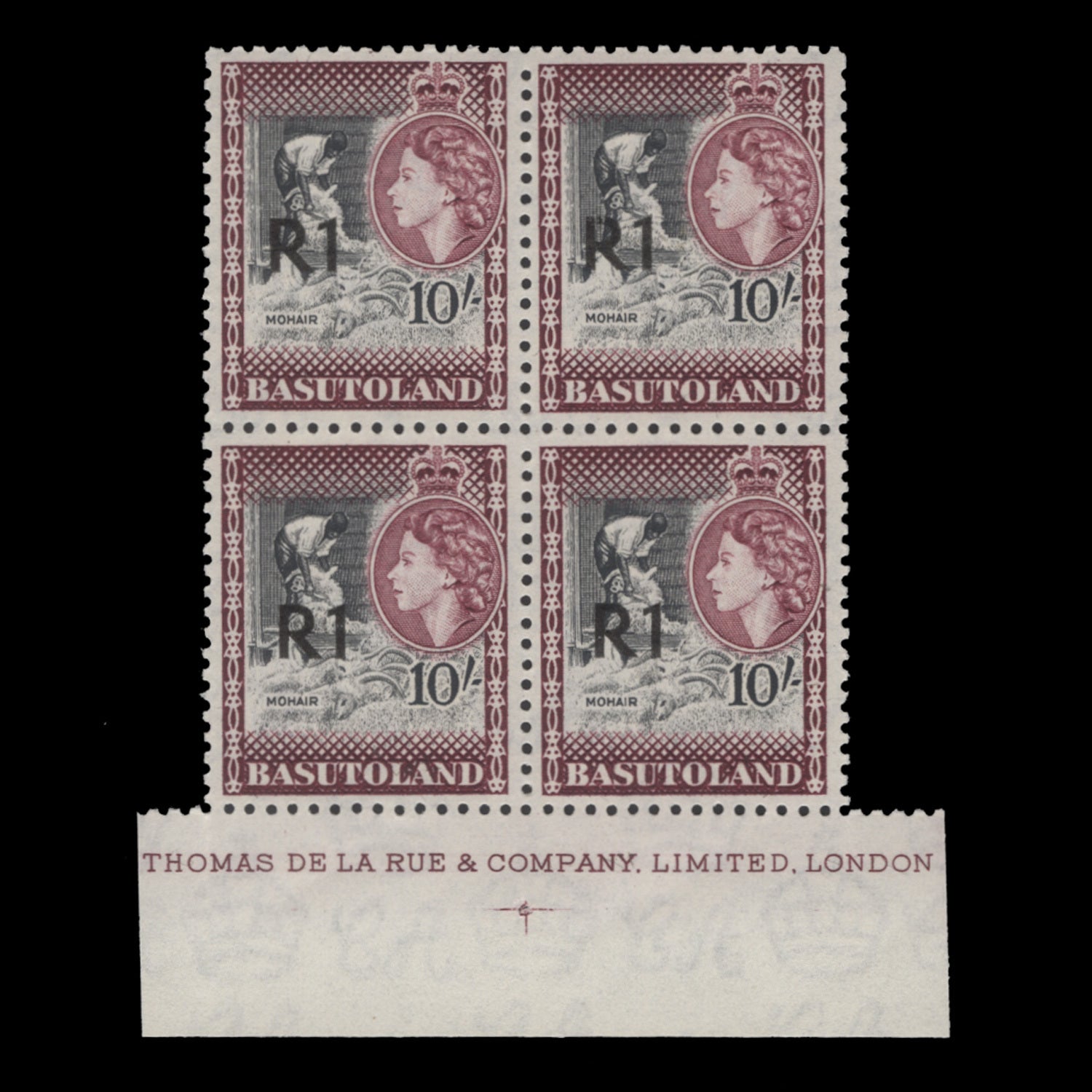 Basutoland 1961 (MNH) R1/10s Mohair imprint block, type I – ZEBOOSE.COM