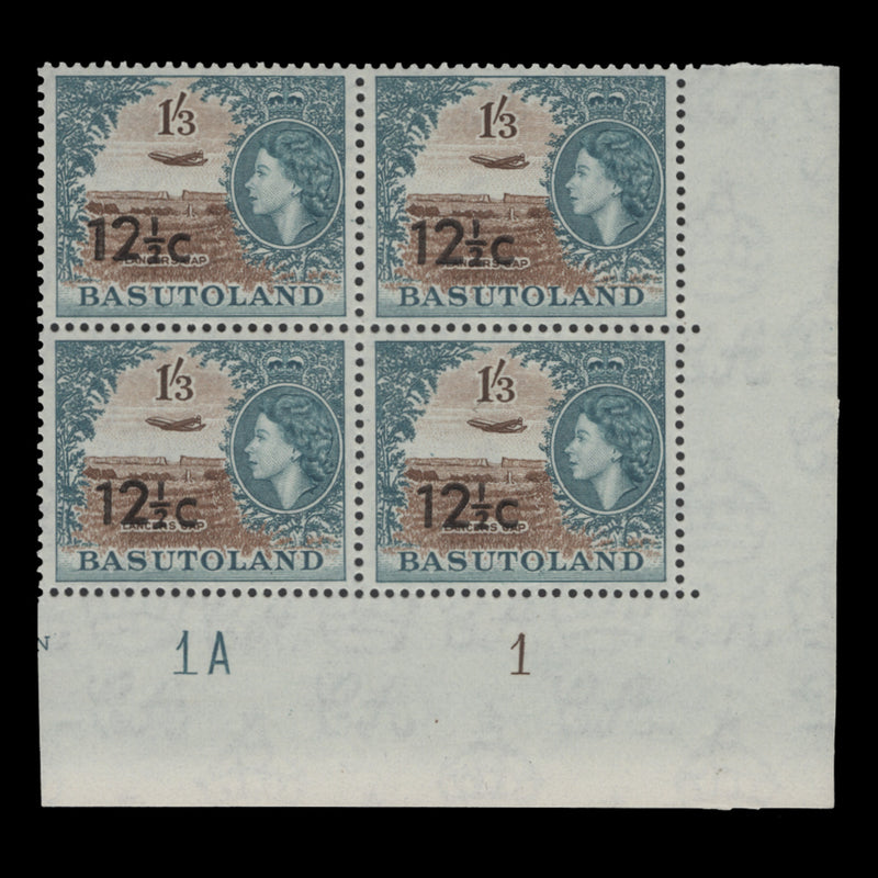 Basutoland 1961 (MNH) 12½c/1s3d Lancers Gap plate 1A–1 block, type II