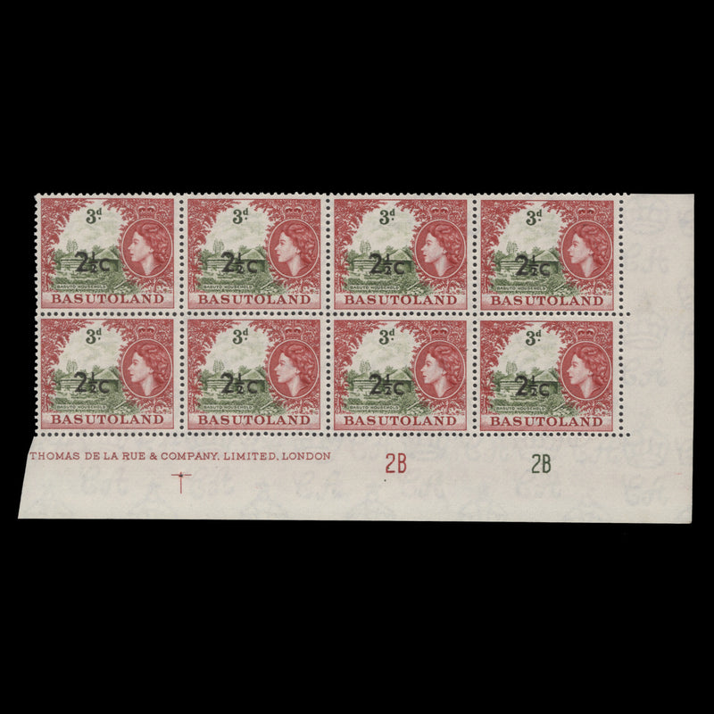 Basutoland 1961 (MNH) 2½c/3d Basuto Household imprint/plate 2B–2B block, type II centre