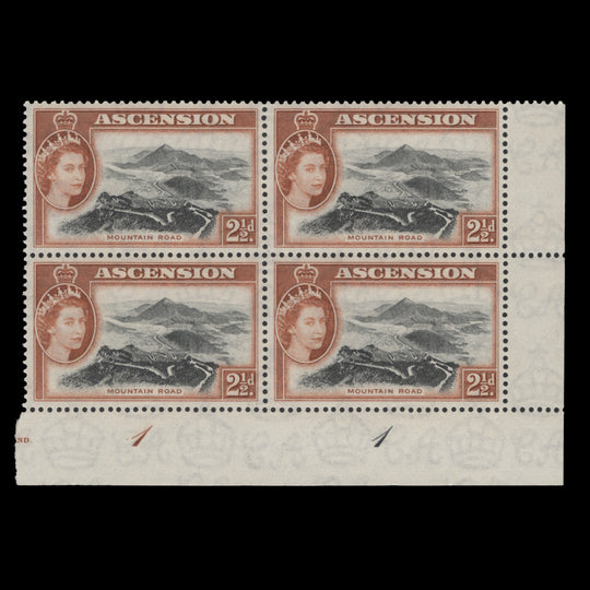 Ascension 1956 (MNH) 2½d Mountain Road plate 1–1 block