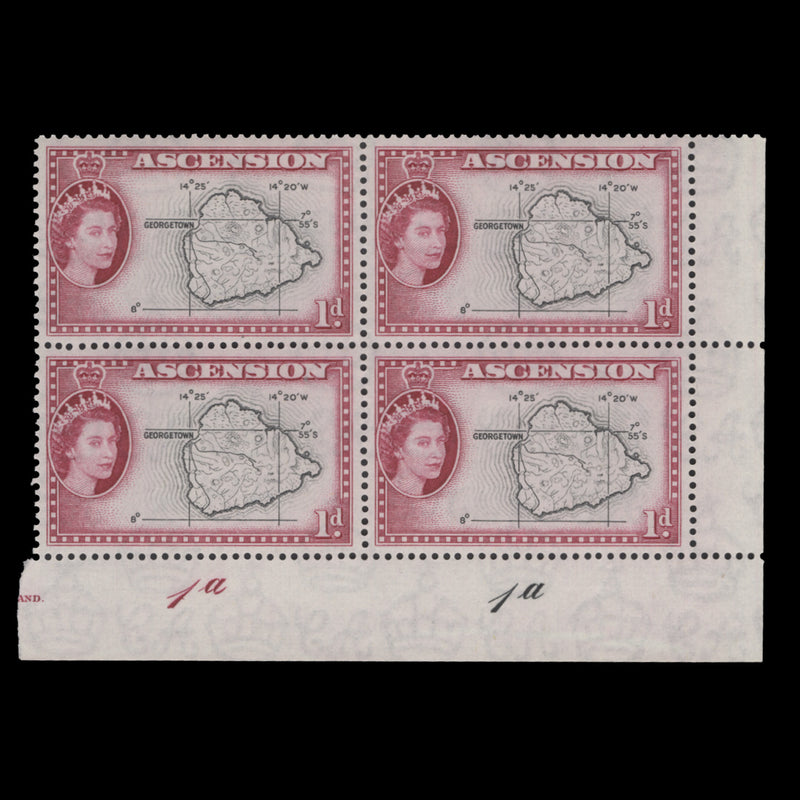 Ascension 1956 (MNH) 1d Map plate 1a–1a block