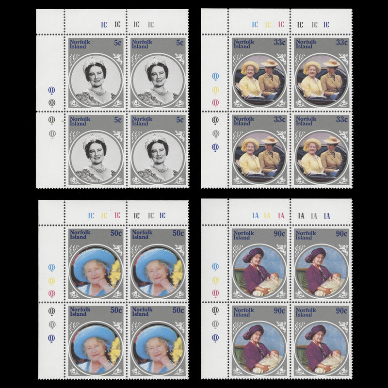 Norfolk Island 1985 (MNH) Life and Times of the Queen Mother plate blocks