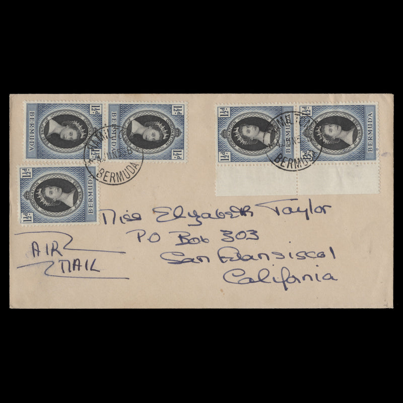 Bermuda 1953 (FDC) 1½d Coronation pairs and single, HAMILTON