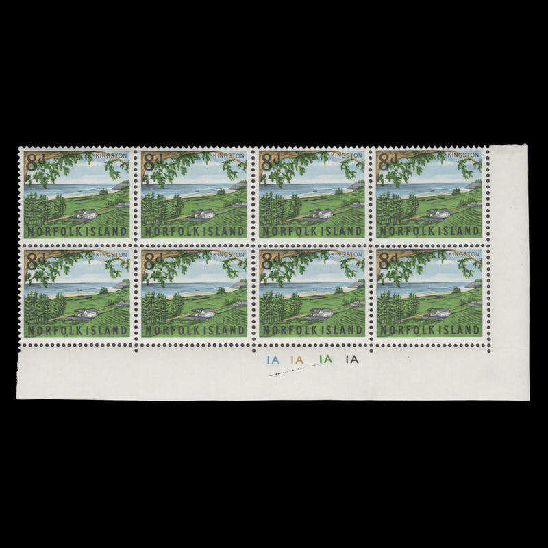 Norfolk Island 1964 (MNH) 8d Kingston plate 1A–1A–1A block