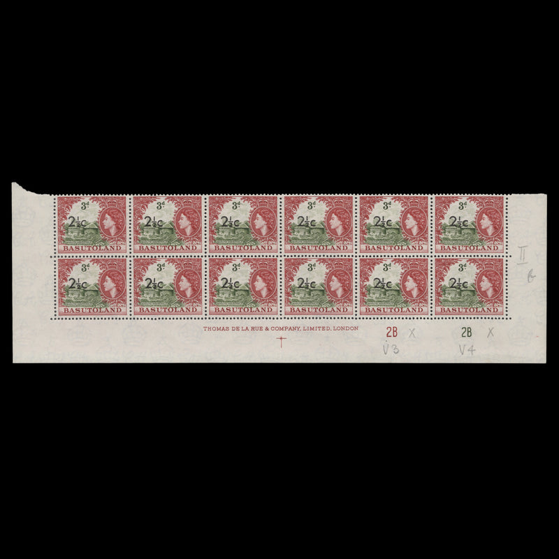 Basutoland 1961 (MNH) 2½c/3d Basuto Household imprint/plate 2B–2B block, type II centre