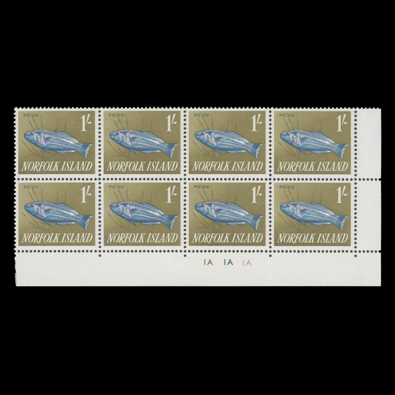 Norfolk Island 1962 (MNH) 1s Surge Wrasse plate 1A–1A–1A block