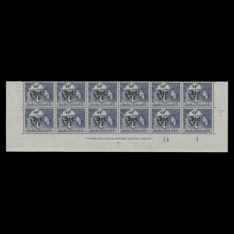 Basutoland 1961 (MNH) 3½c/4½d Maletsunyane Falls imprint/plate 1A–1 block, type I